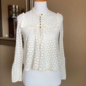 Free People sheer lace cropped blouse XS